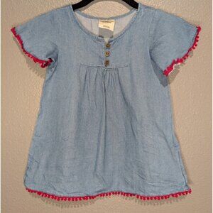 Genuine Kids by Oshkosh Little Girl's Dress Chambray Blue w/ Red Trim - Size 4T